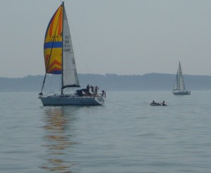 Towing behind a yacht on the Solent
